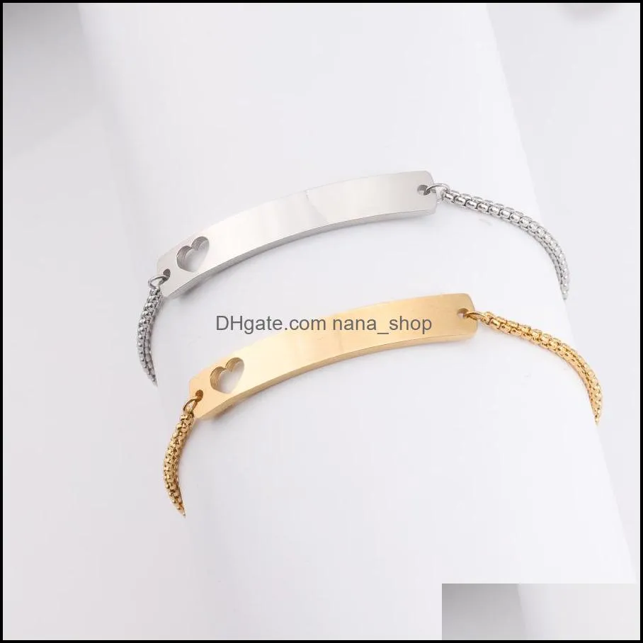 love heart stainless steel blank bar bracelet diy engrave name id initial adjustable gold bracelet slider box chain bracelets for