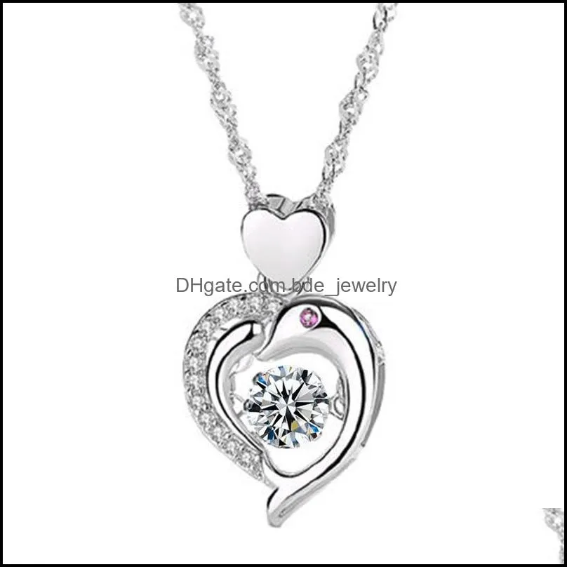 love  crystals necklaces for women cute peach heart clavicle chains necklaces female charm jewelry gift fashion silver necklace