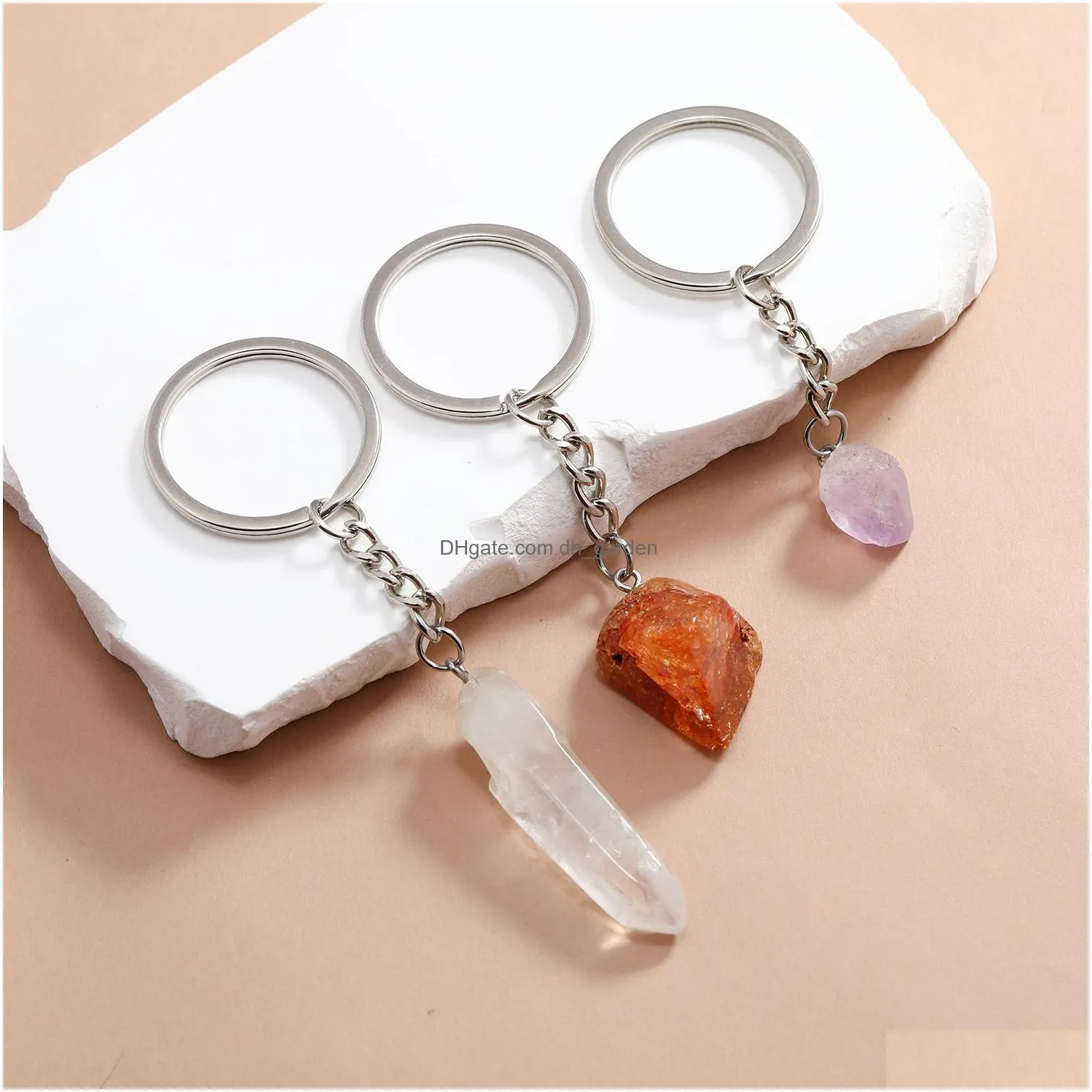 irregular raw ore crystal opal natural stone key rings rough gem charms keychains healing crystal keyrings for women men