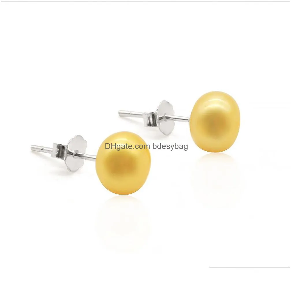 925 sterling silver stud pearl earrings freshwater cultured button pearls love wish earring for women jewelry