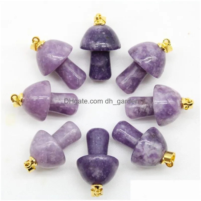 mini mushroom statue natural stone carving gold pendant reiki healing gem necklace for women jewelry wholesale