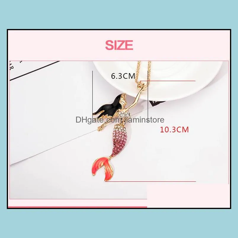  sweet girl mermaid necklace multicolor seamaid decoration pendant necklace women accessories gold plating sweater chain fashion