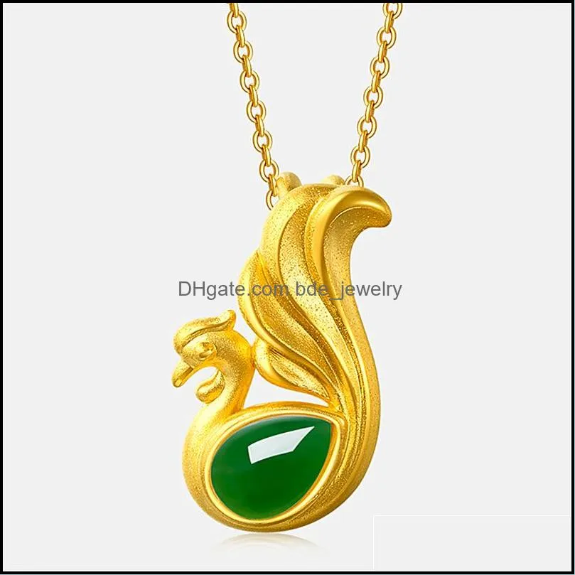 creative and novel fashion sand gold peacock plated gold pendant imitation hard gold chalcedony jasper phoenix pendants necklace