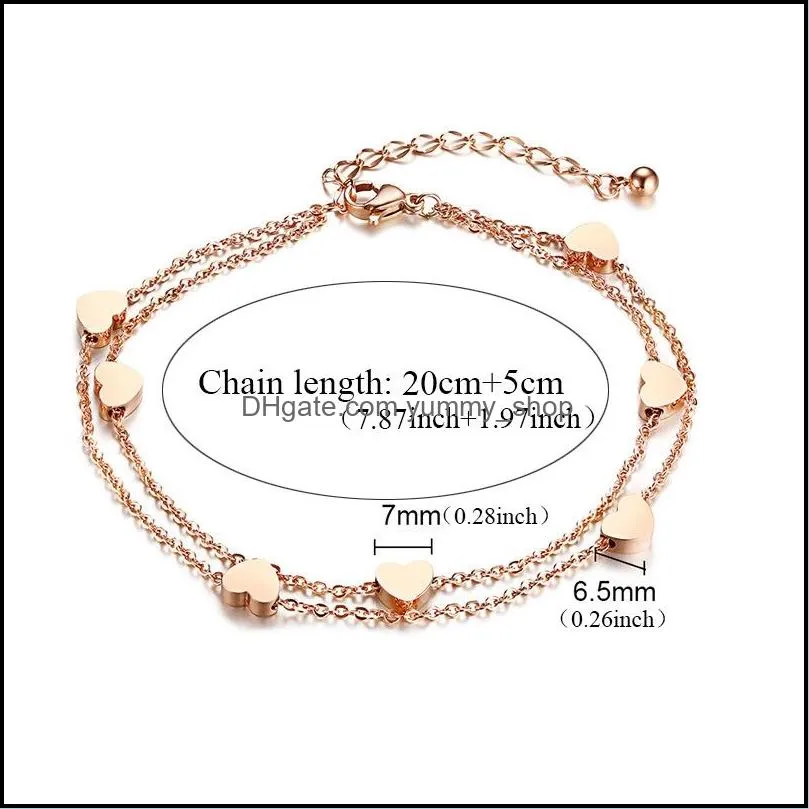  simple design stainless steel charm bracelet 2 layers rose gold link chain mini hearts lover bracelet fashion sweety style for