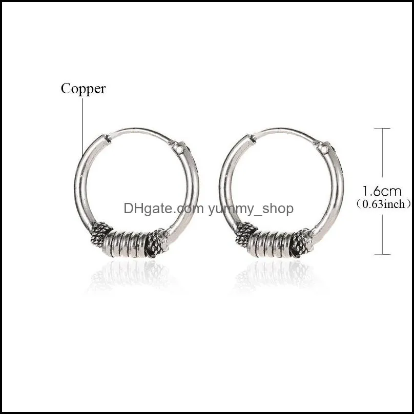 punk vintage circle hoop earrings female knotted hoop earrings ancient silver round ear ring for women men wholesale jewelry