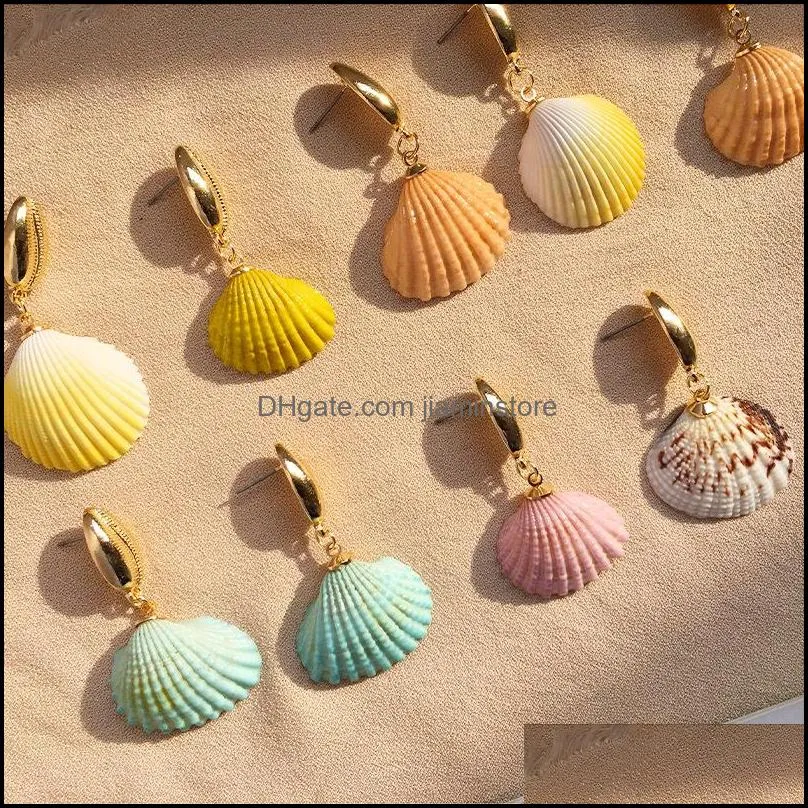 bohemian colorful shell dangle drop earrings for women party statement sea earrings gold color metal summer bride jewelry bohemian