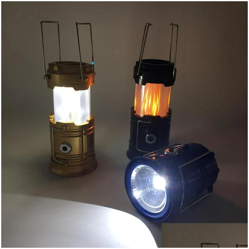 stretchable solar flame lights lamps multifunctional led camping light lantern emergency tent light portable hand lamp