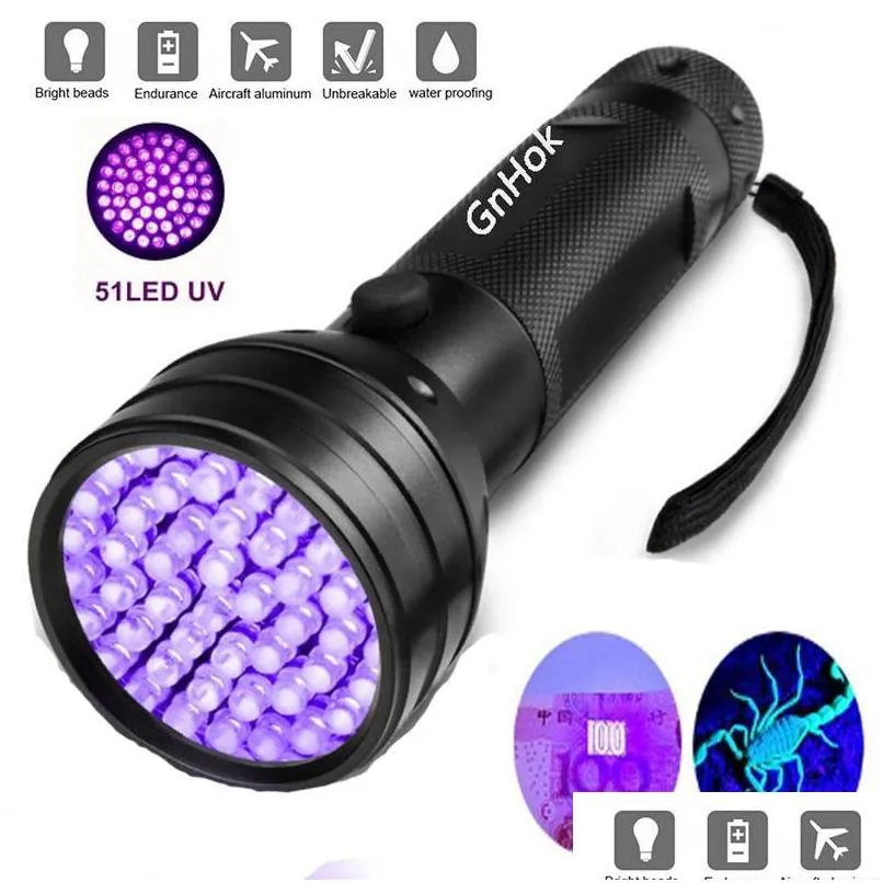 uv led flashlight 51 leds 395nm ultra violet torch light lamp blacklight detector for dog urine pet stains and bed bug