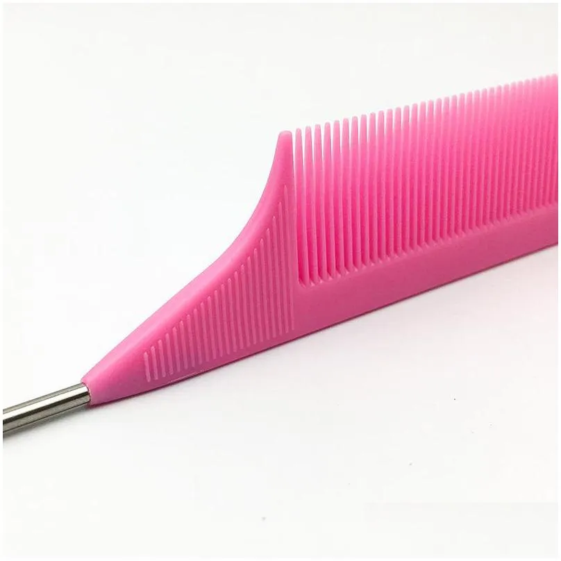 candy color antistatic rat tail comb finetooth metal pin hair brushes salon beauty styling tool accept your logo