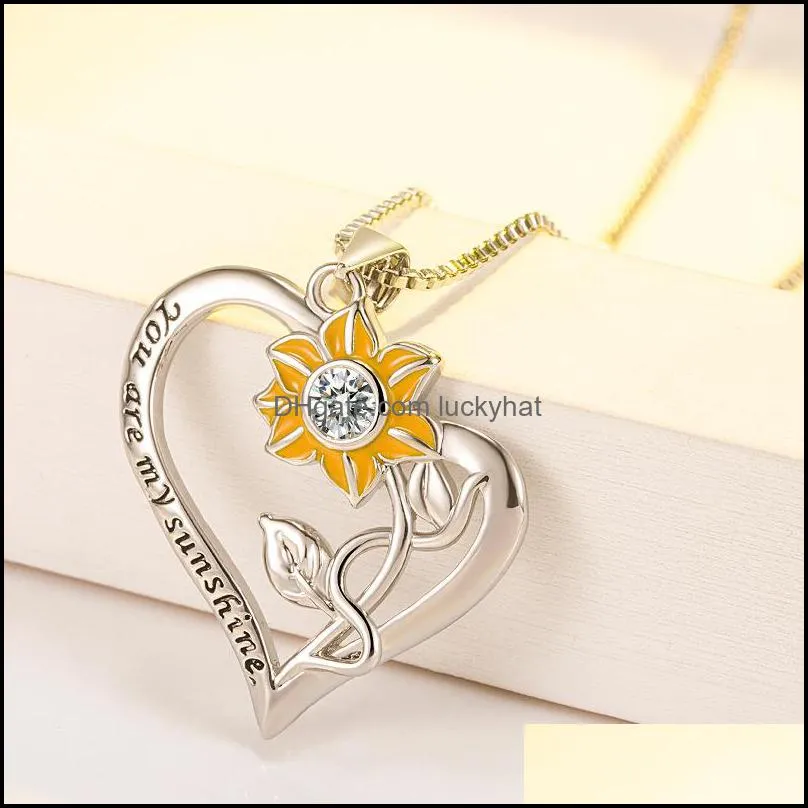 heart sunflower pendant necklace romantic love sun flower charm chain jewelry for lady accessories luckyhat