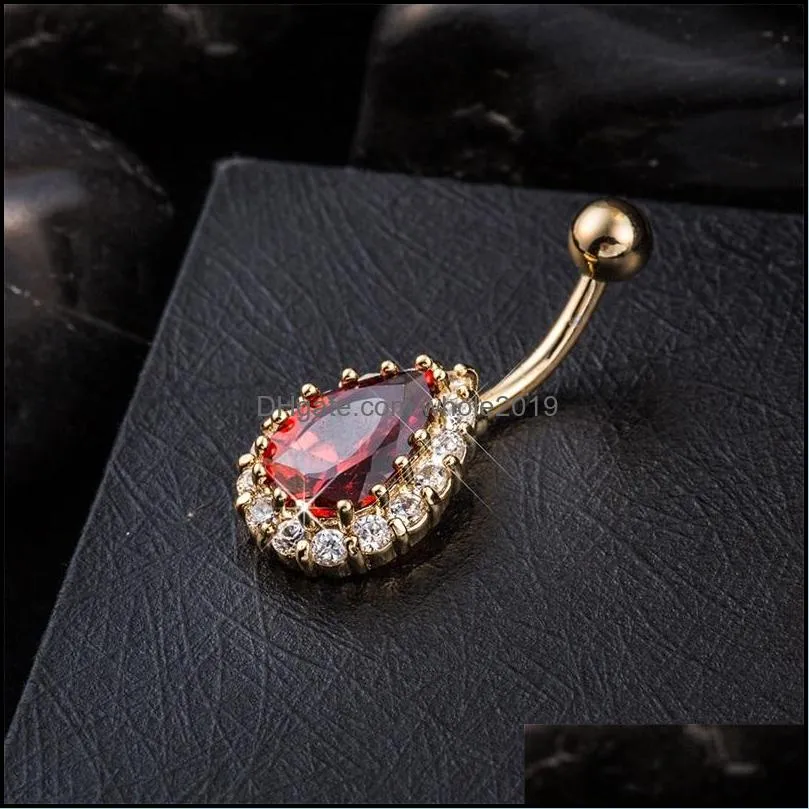 2017 fashion vintage charm big drops of water zircon flower dangle navel belly button ring gold plated for girl gift women jewelry c3