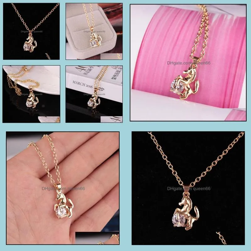 pretty necklace for women beautifully tone cool horse pendant long chain choker necklace animal zircon necklaces
