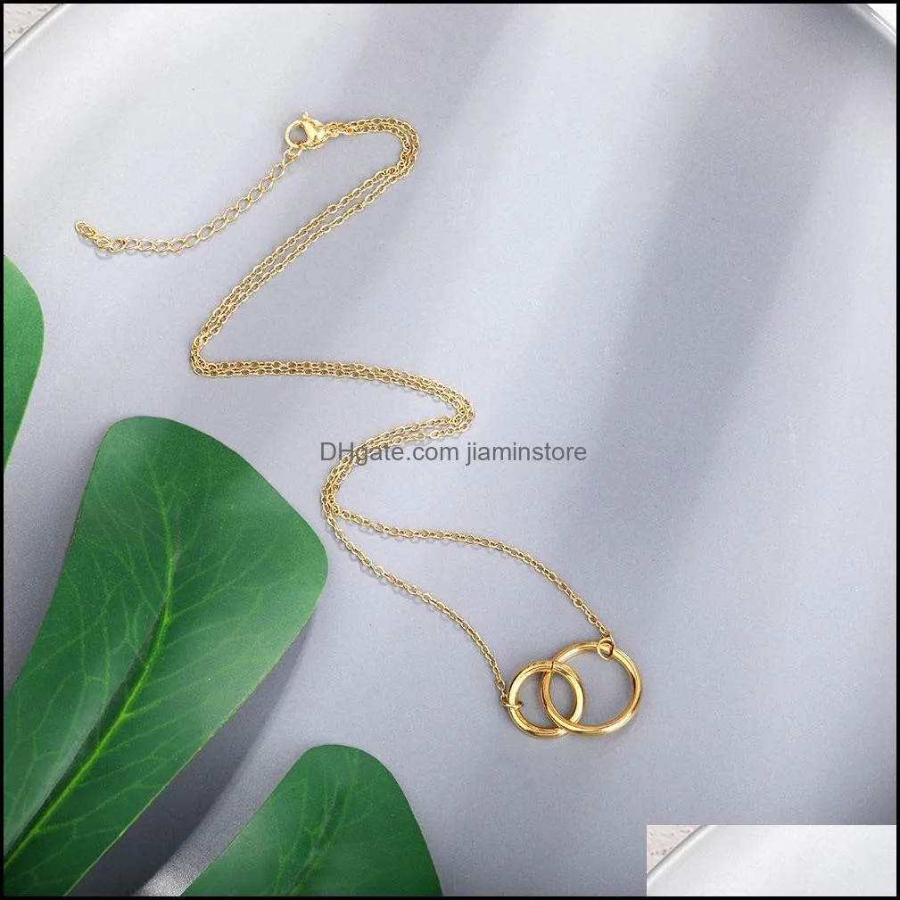 gold stainless steel necklace simple design infinity double circle pendant necklaces for women sister jewelry