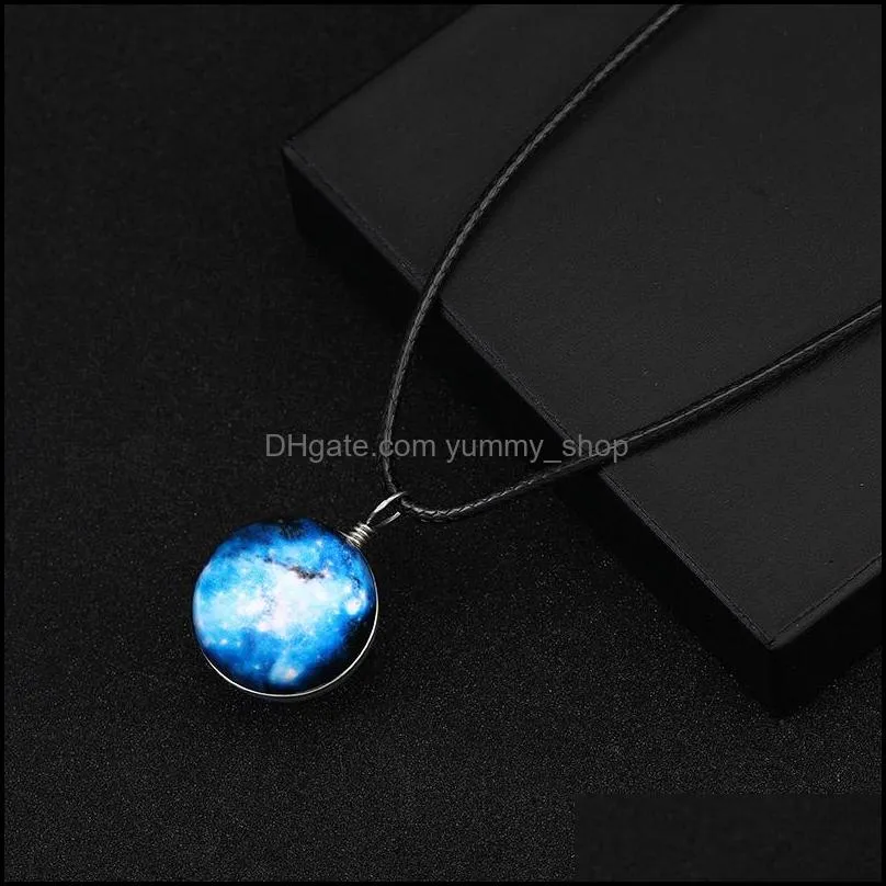vintage nebula space universe galaxy necklaces women handmade glass ball choker pendant rope chain statement necklace jewelry