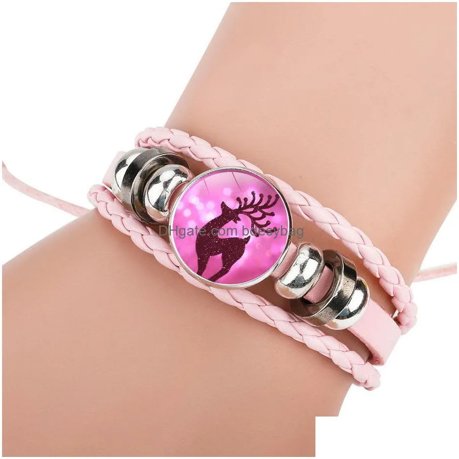 christmas charm bracelet braided leather bangle for christmas gift 6 colors available