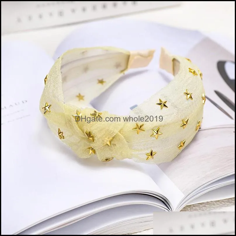 bohemian hairband vintage sweet widebrimmed hair roop with diamond star romantic lace silk gauze headwear hair accessories c3