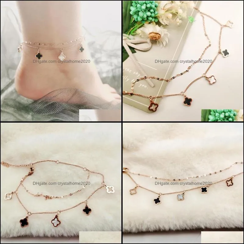 anklets fashion clover ins doublelayer titanium steel rose gold foot chain friend simple decoration for women