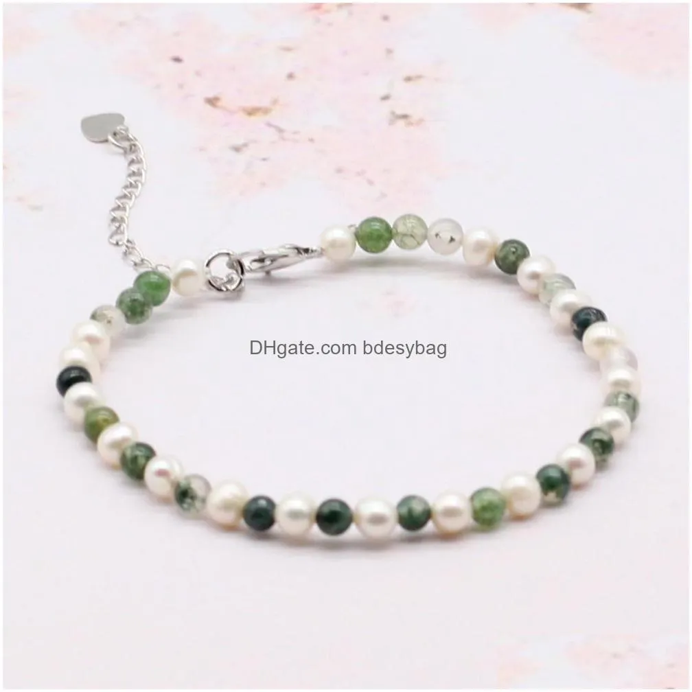 freshwater cultured white pearl beads bracelet 4mm mini stone beads gemstone bracelet bangles for women jewelry