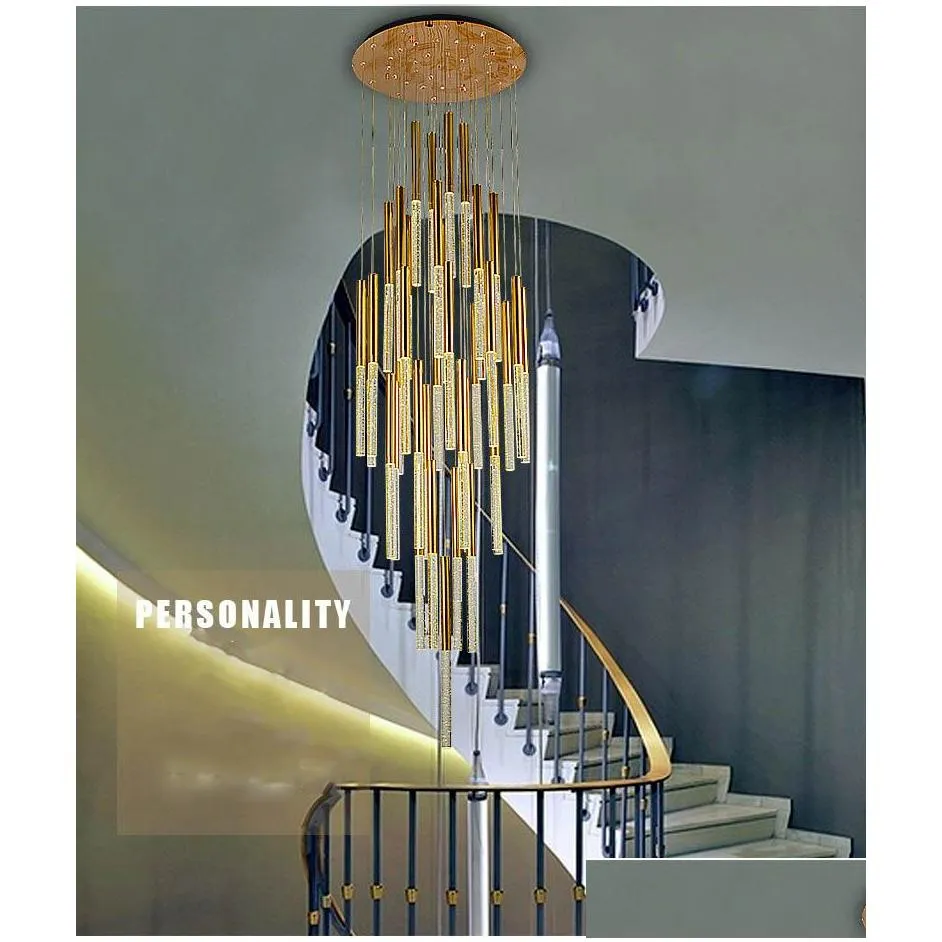 led pendant lights scandinavian loft staircase crystal hanging lamp nordic art creative restaurant gold long light chandeliers