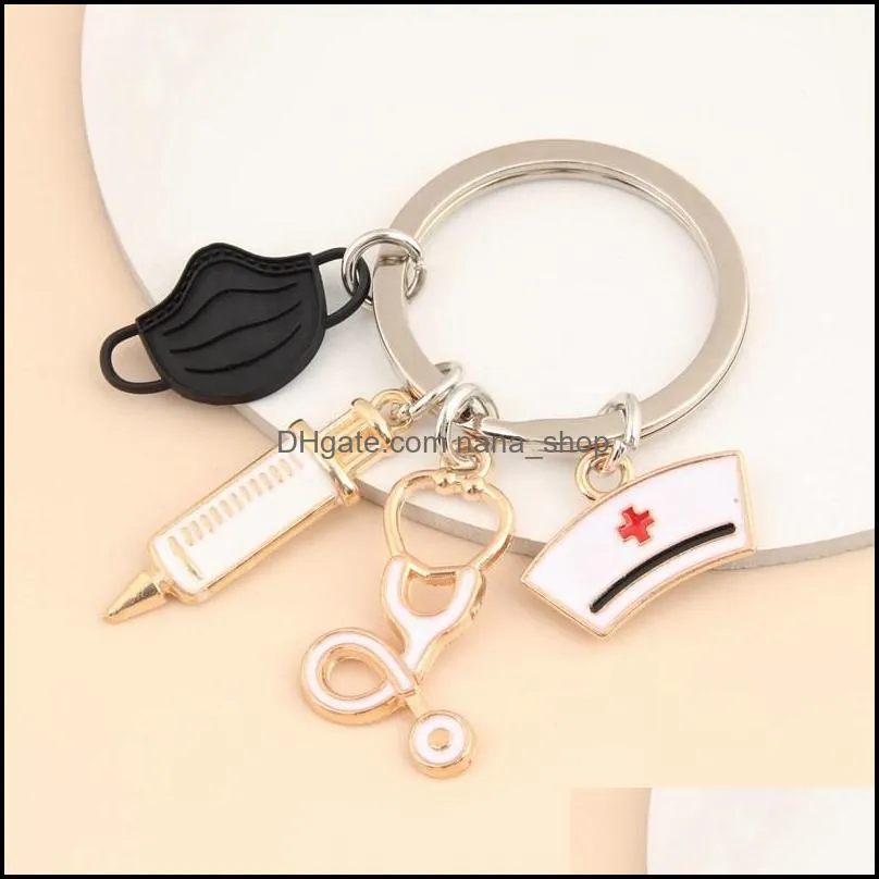 doctor keychain medical tool key ring injection syringe stethoscope nurse cap key chain medico gift diy jewelry handmade