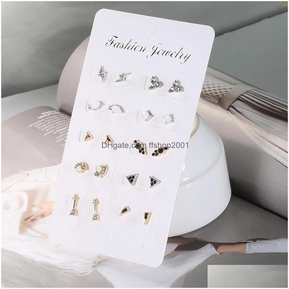 bohemian fashion jewelry vintage earrings set geometry arrow clover bee cute stud earrings 10 pairs/set