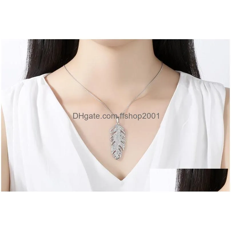 bohemia fashion jewelry feather rhinstone necklace feather pendant necklace