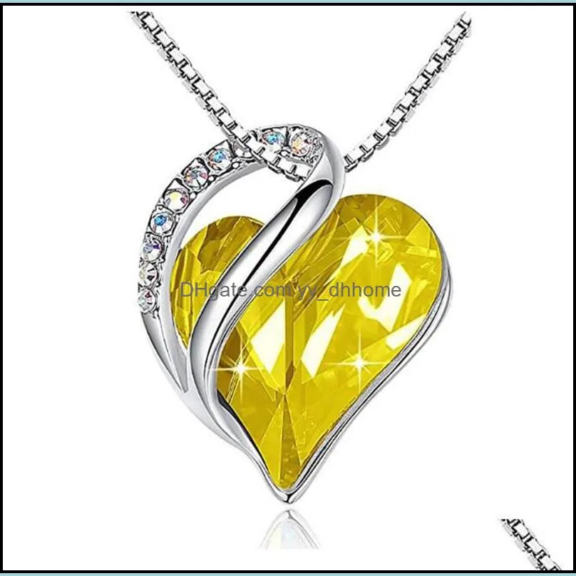 ocean heart pendant necklace 12 birthstone rhinestone crystal zircon for women girl party wedding jewelry