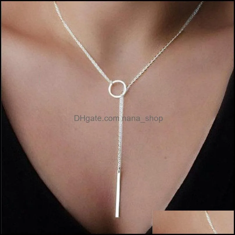 women pendant necklace chain statement ring rectangle charm chocker simple metal ring neck chain fashion jewelry wholesale