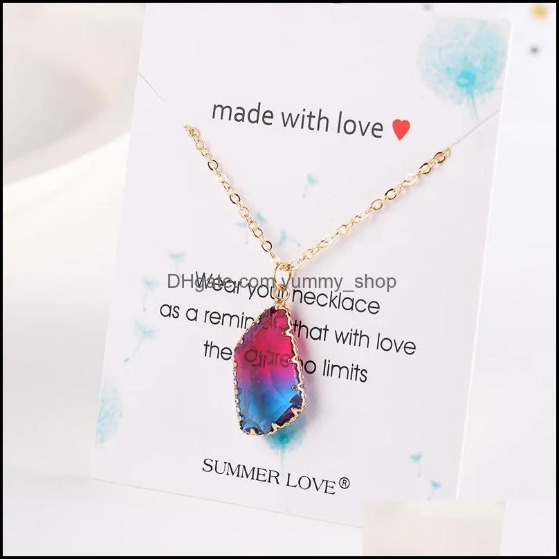  arrivals crystal pendant chram necklace for women gold chain round multi color irregular geometry glass necklace fashion jewelry