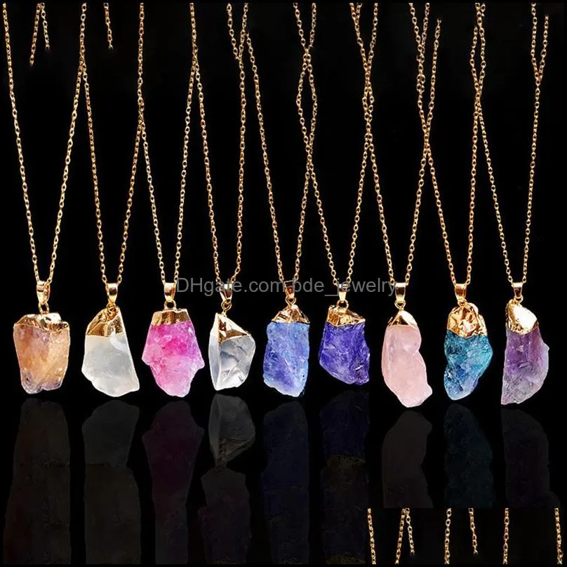 crystal quartz healing point chakra bead natural gemstone necklace original pendant women men jewelry plated gold chains statement