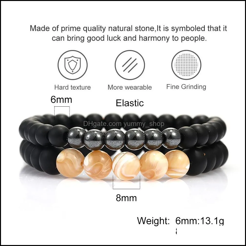 2pcs /set chakra balance yoga beads bracelet for women men 6mm 8mm tiger eye natural stone elastic bracelets stretch casual jewelry