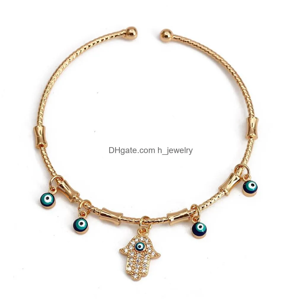 fashion jewelry evil eye bangle bracelets enamel palm blue eyes opening bracelet