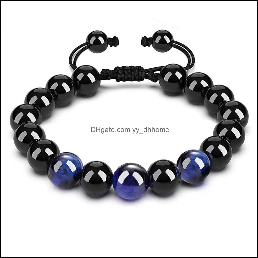 black blue tiger eye stone beaded bracelet strands 8mm 10mm handmade rope braided yoga pulseras jewelry