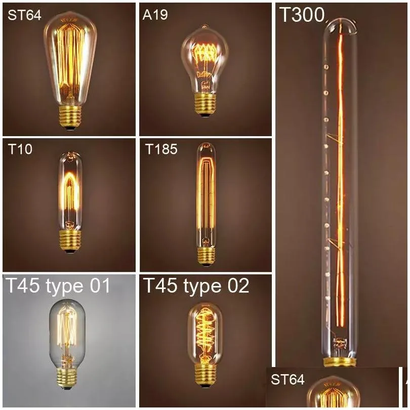 40w retro lamp edison bulb st64 vintage socket diy rope pendant e27 incandescent led bulbs 220v 110v holiday lights filament lamp