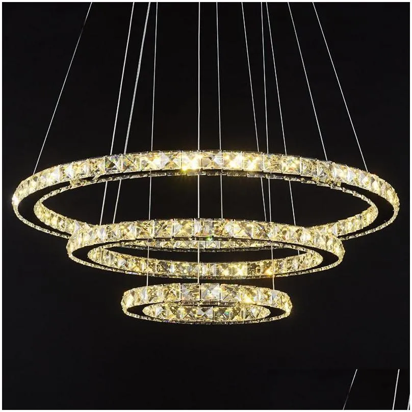 crystal diamond ring led crystal chandelier light modern crystal pendant lamp 3 circles different size position