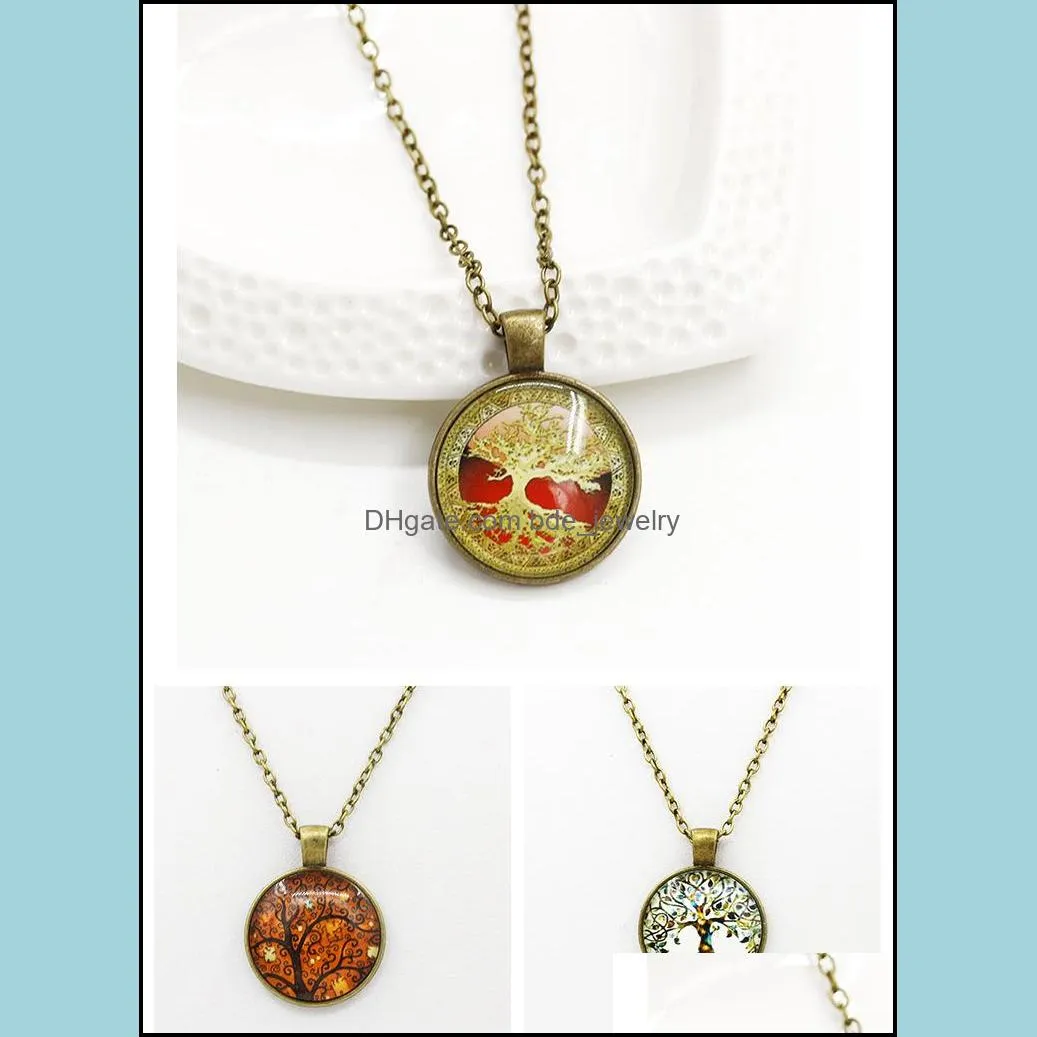 the tree of life necklace dome glass jewelry vintage bronze chain long statement abstract philosophical necklaces