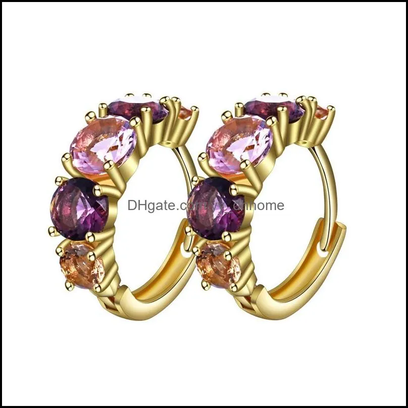 fashion hoop earrings for women gold color plated with pink purple zircon crystal earrings statement jewelry 2019 high quality