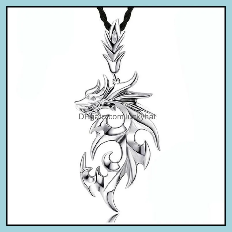 pretty necklaces pendants white gold plated stainless steel dragon pendant men necklace with leather chain stainless steel necklaces luckyhat