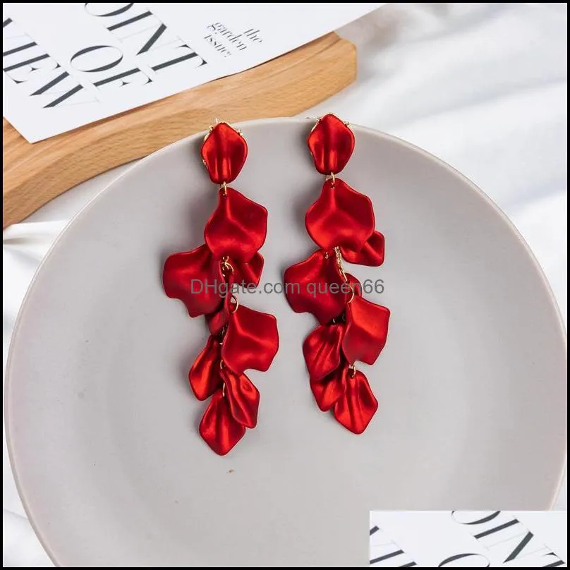 fashion and creative style petals and leaves long earrings jewelry ladies exquisite flower earrings party play jewelry earrings