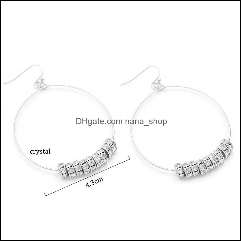 fashion jewelry geometry big hoop earrings for women high quality alloy crystal charms earrings silver color statement ear rings