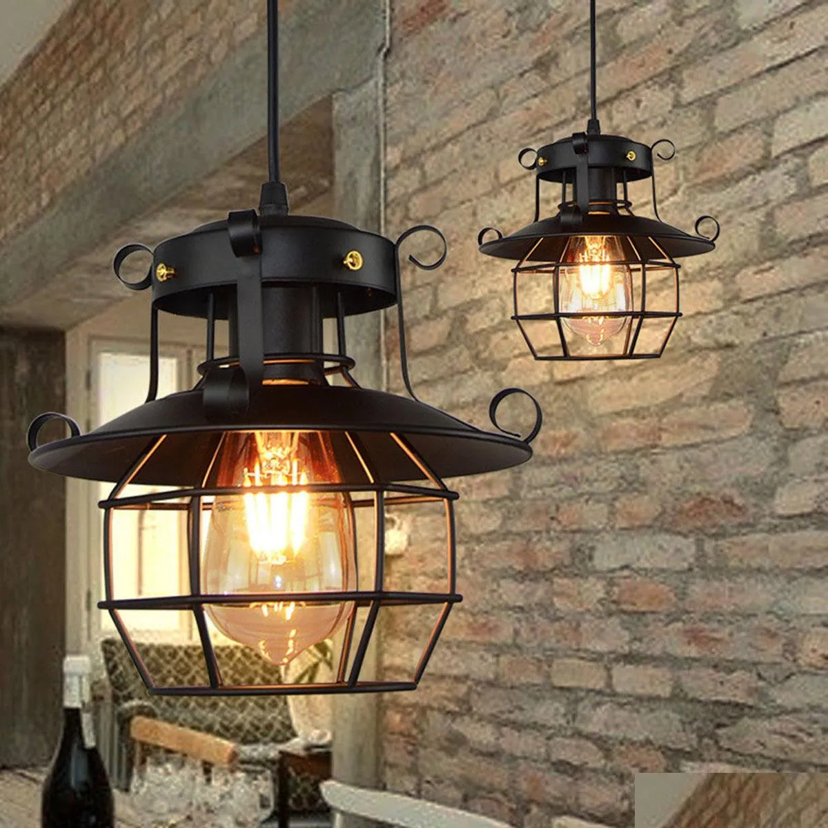 vintage pendant light metal industrial lamp ceiling light chandelier fixtures cage edison nordic retro loft lamp home decoration