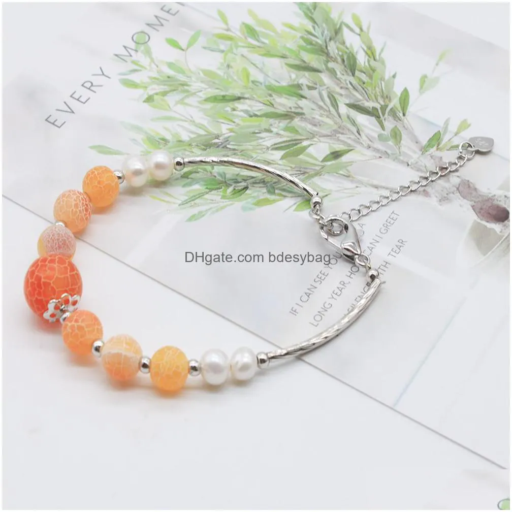 natural stone strand bracelet handmade beaded gemstone bangle with freshwater white pearl bracelets for women