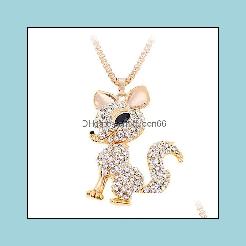 fox necklaces pendant rhinestone sweater animal necklace for women crystal pendant necklace