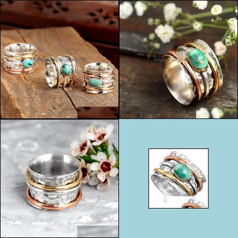 vintage bohemian natural stone ring turquoises finger rings for women men wedding party boho jewelry accessories gifts for her