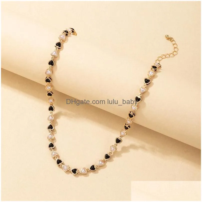 fashion jewelry black white faux pearl cute heart beaded necklace love beads chocker necklaces