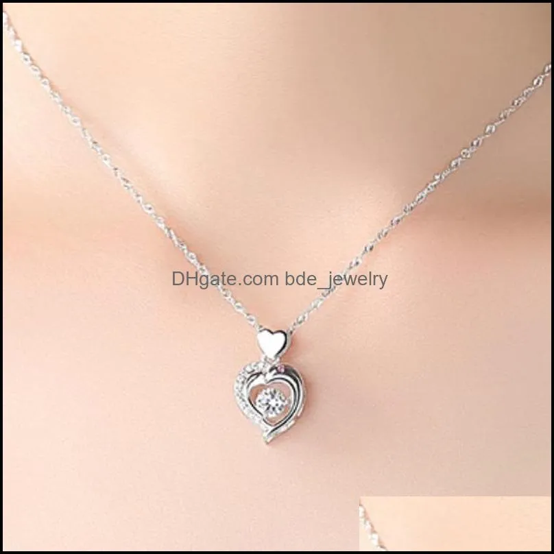 love  crystals necklaces for women cute peach heart clavicle chains necklaces female charm jewelry gift fashion silver necklace