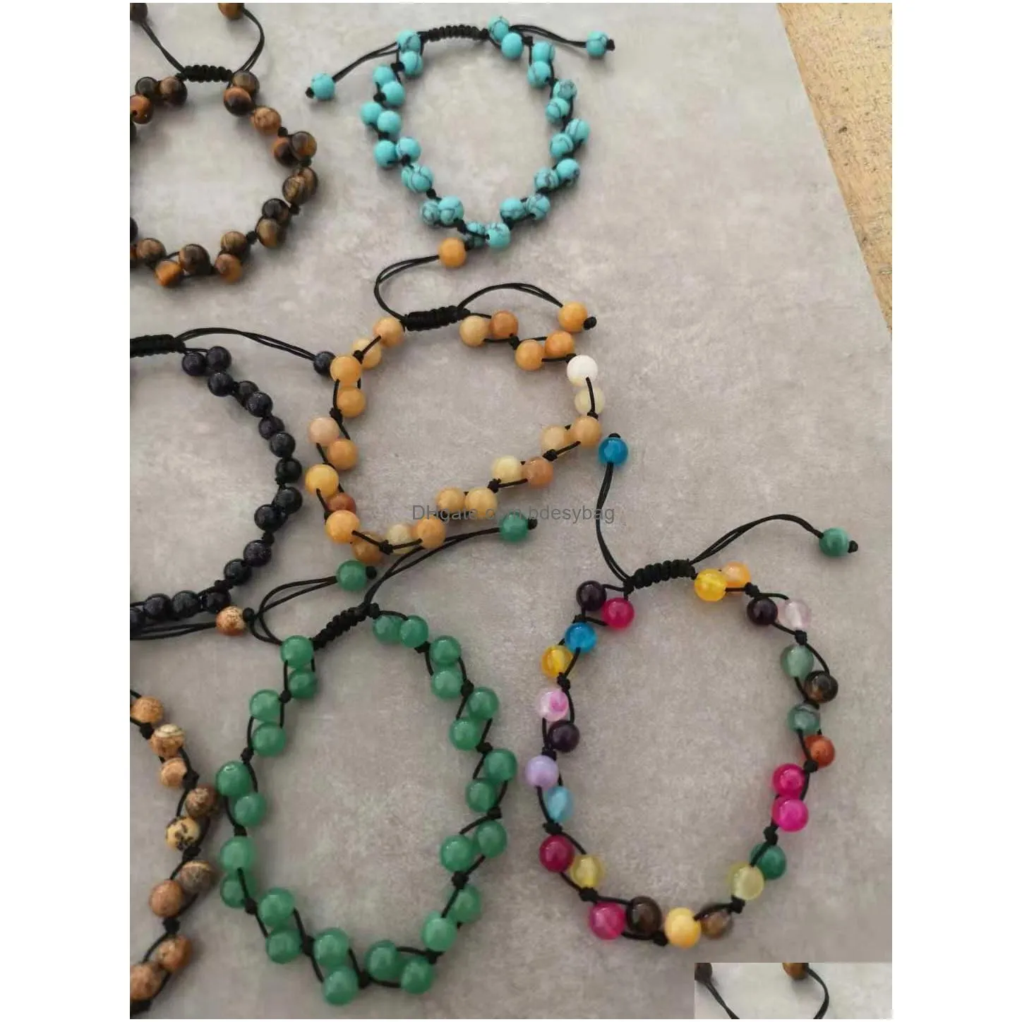 handmade rope gemstone strand bracelet 6mm round agate quazt stone stretch bracelets for women jewelry love wish gift