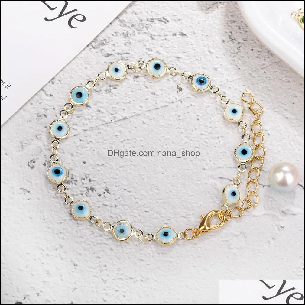 evil blue eye bracelet gold plating link chain colorful enamel charm bracelets bangles for women mens