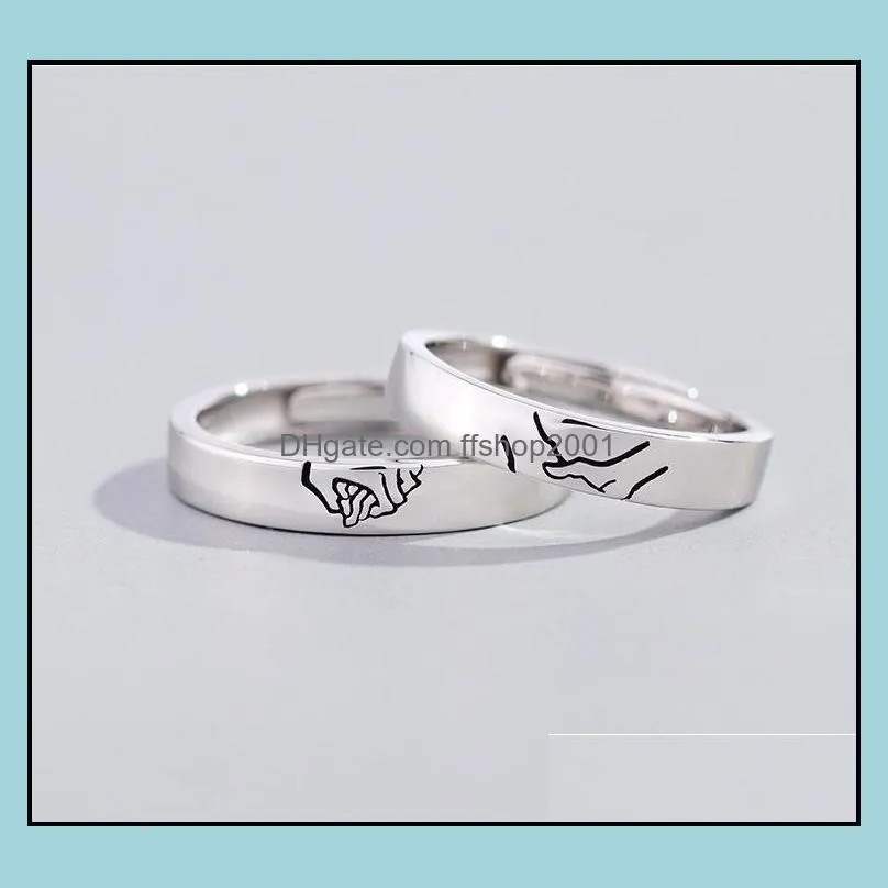 2020 arrival couple rings silver hold your hand lovers open band rings for lovers friend jewelry gift