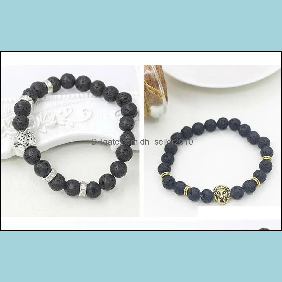 charm bracelets wholesale antique  head bracelet black lava stone beaded bracelets for men women pulseras hombre